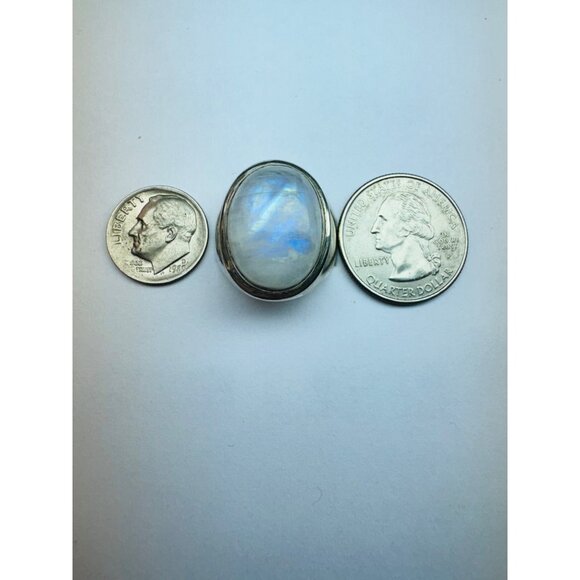 Vintage Estate Sterling Silver 925 Large Oval Moonstone Ring Size 9 Chunky - Picture 8 of 10